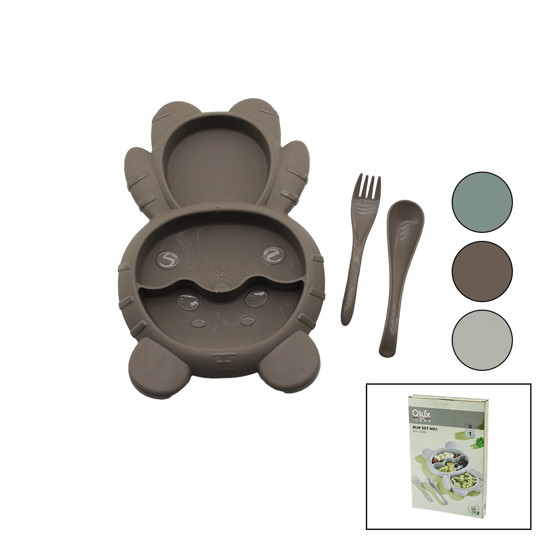 Ayıcık Model=3 Bölmeli Bebek Beslenme Seti 3pcs=mama Kabı-kaşık-çatal 500ml Renkli Plst Bx40