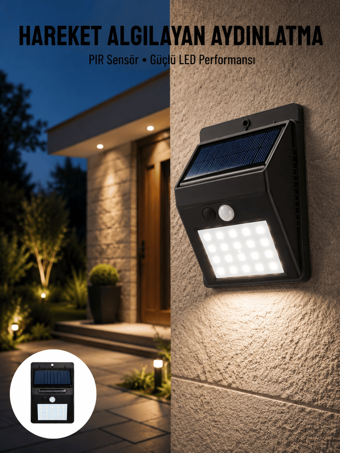 Bahçe Aydınlatması Güneş Enerjili Led Işık Lamba Sensörlü Dekoratif Yeni Nesil