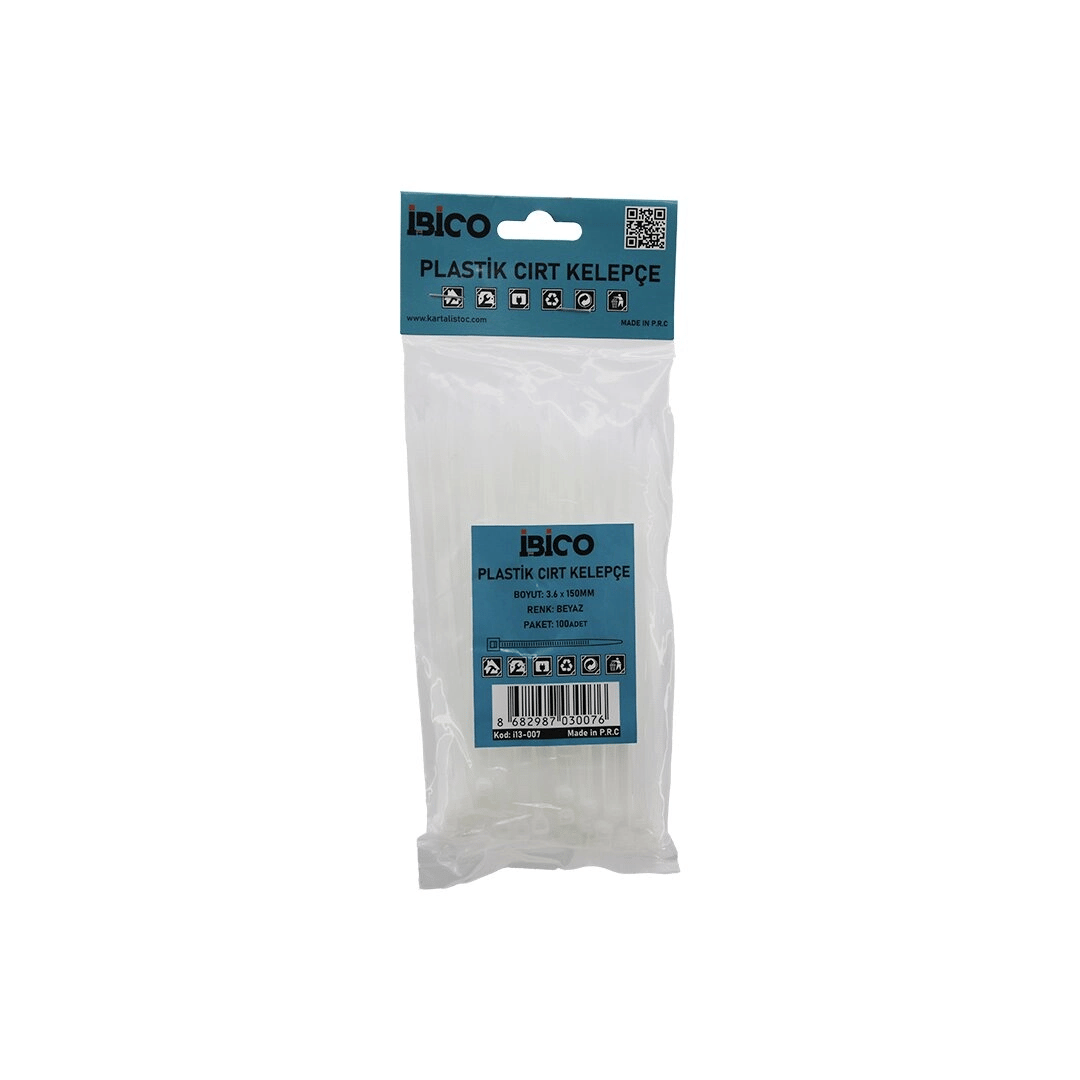Beyaz   3.6x150mm  Plastik Cırt Kelepçe  100pcs Bx40
