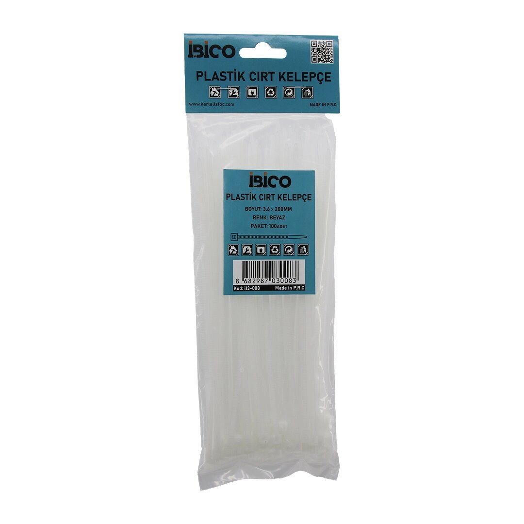 Beyaz   3.6x200mm  Plastik Cırt Kelepçe  100pcs Bx40