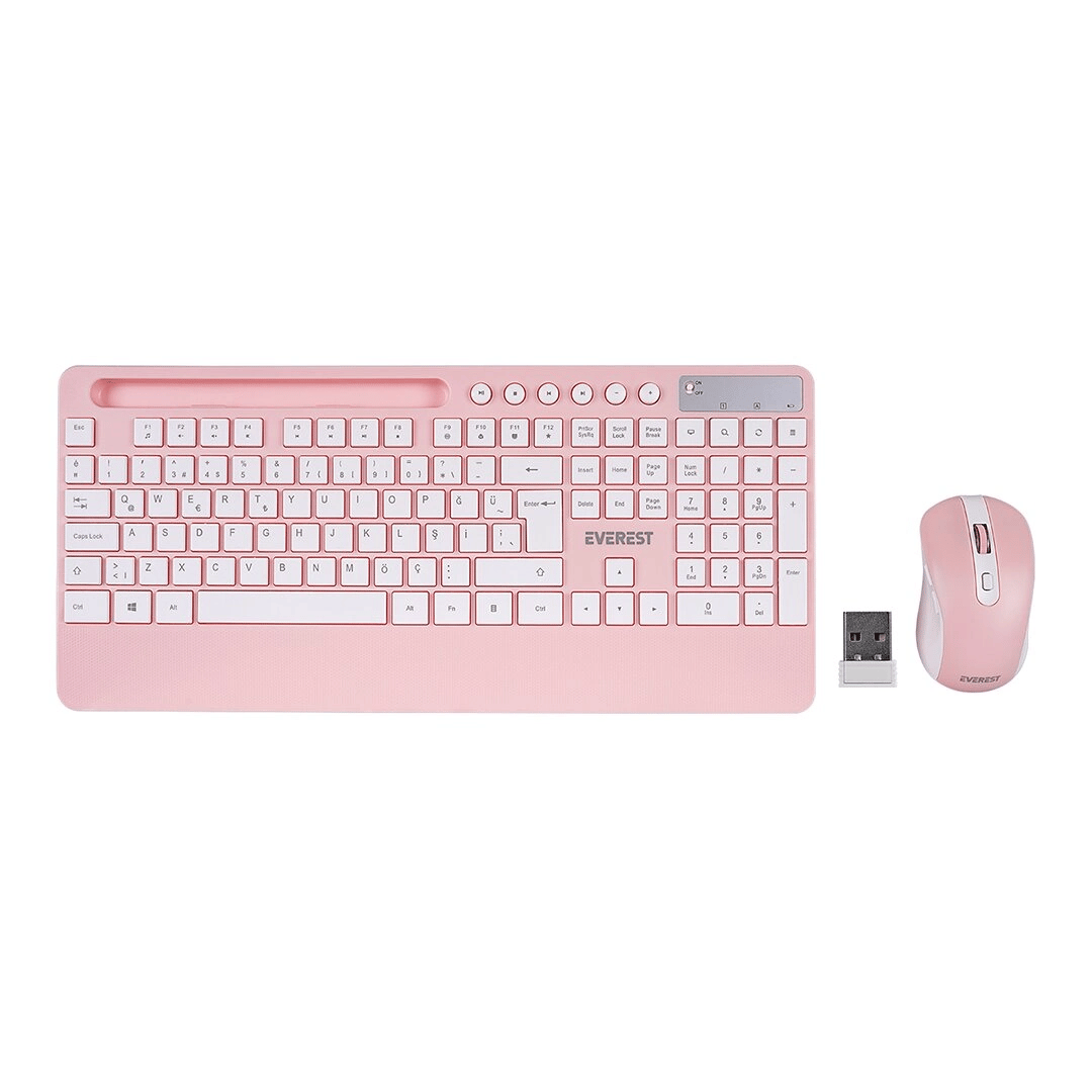 Beyaz - Pembe Kablosuz Klavye - Mouse Seti Tablet - Telefon Standlı Q Kalvye Bx40