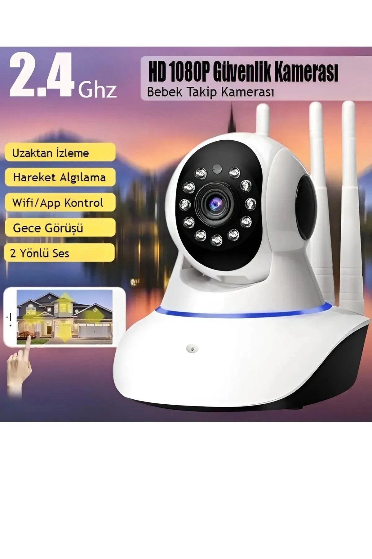 Beyaz 360° wifi ip güvenlik kamera gece görüşlü sensörlü SD kart destekli HD kayıt H.264