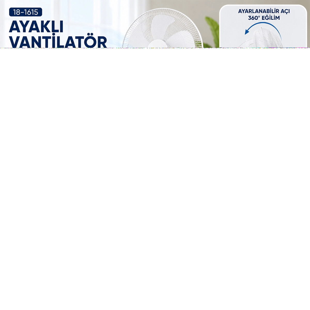 Beyaz 5 Pervane - 16 Inc Ev - Ofis Kompakt - Sessiz - Üç Kademe 140cm Yükseklik Ayaklı Vantilatör Sf-6789 Bx40