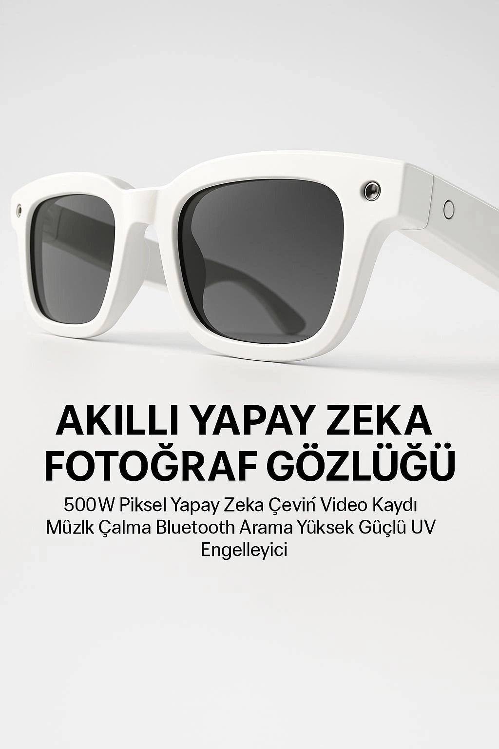 Beyaz Akıllı Kamera Gözlüğü Fotoğraf Video Çekimi ve Bluetooth Kullanım
