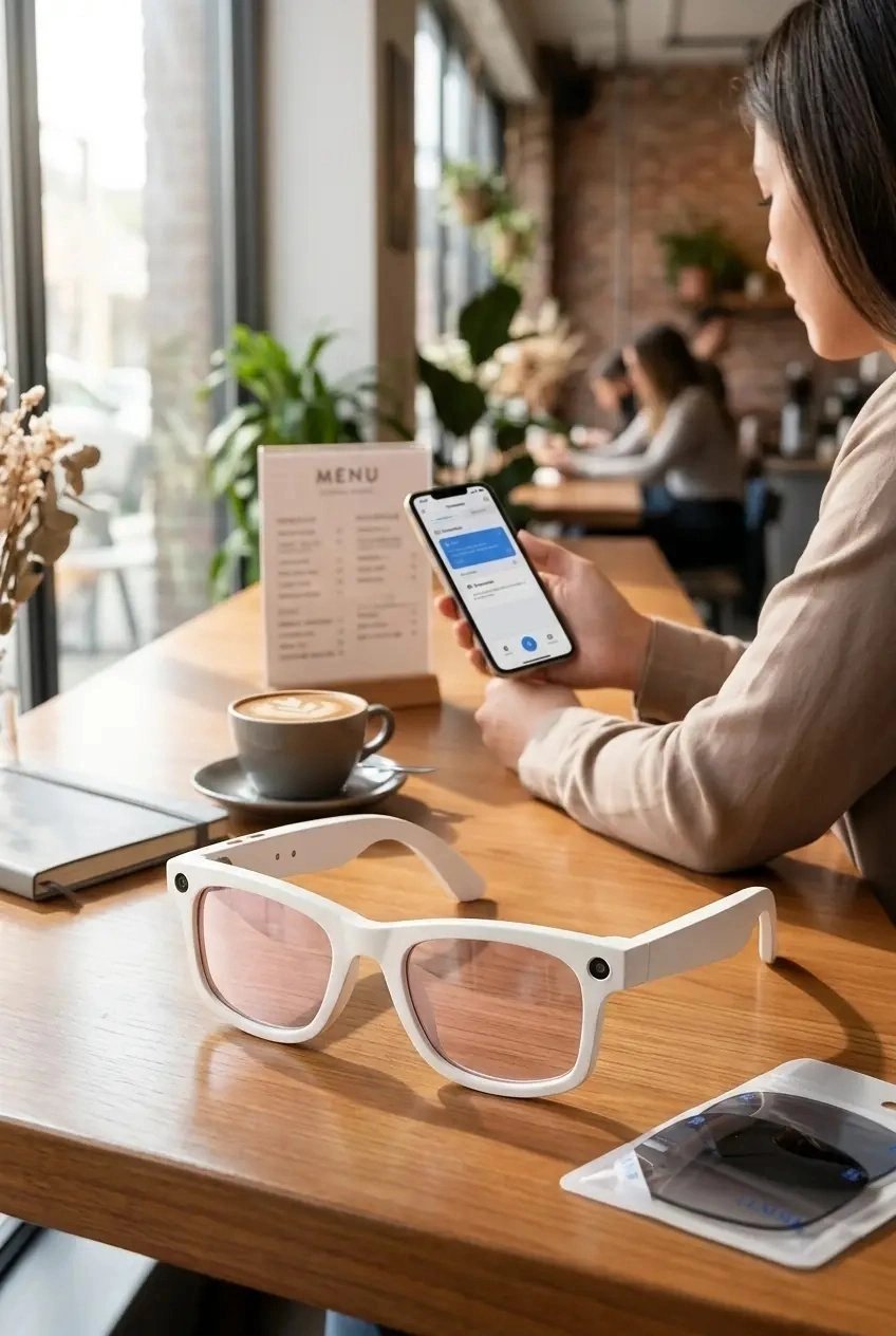 Beyaz Çerçeveli Akıllı Gözlük Fotoğraf Video Ses Kaydı Bluetooth Bağlantılı