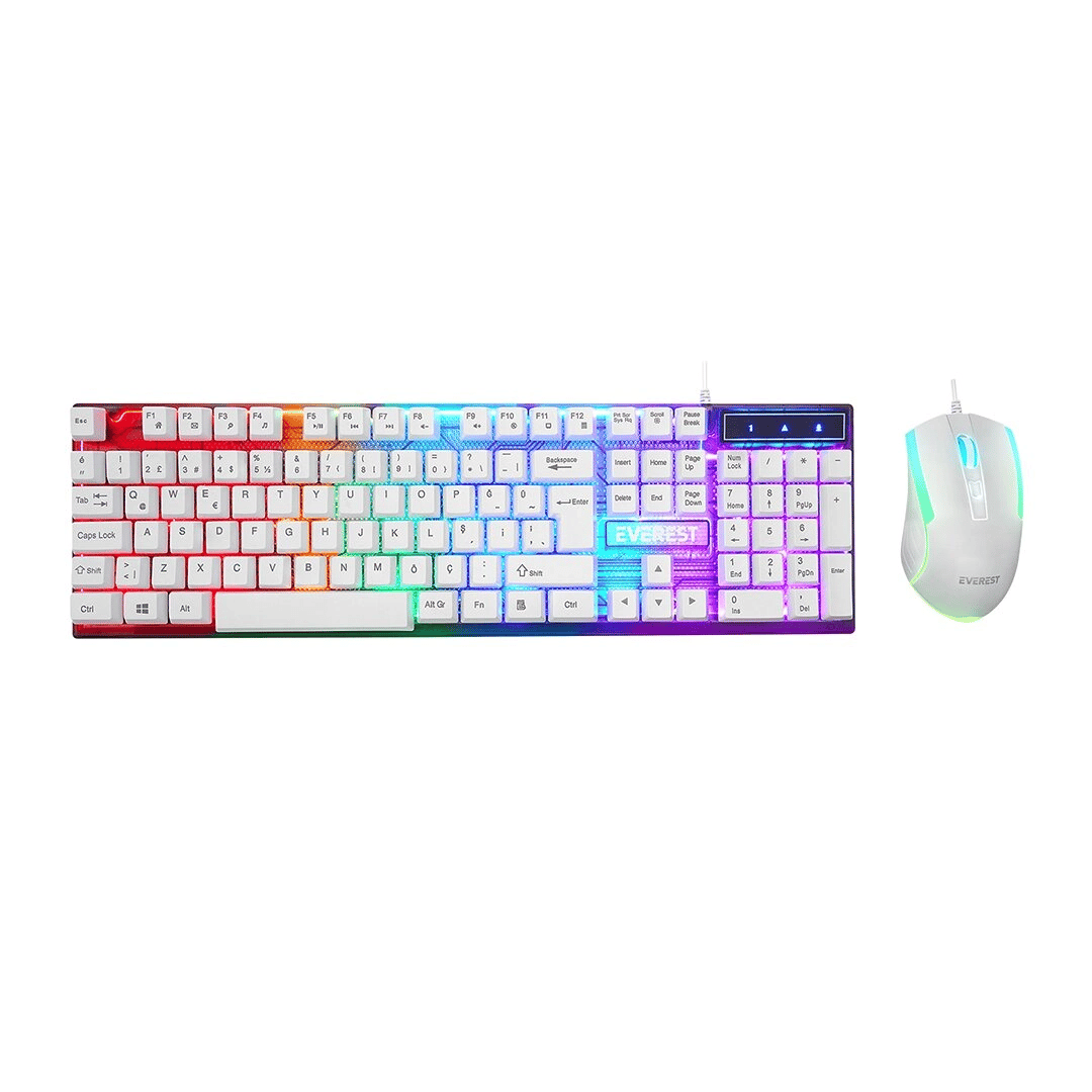 Beyaz Gökkuşağı Işıklı Usb Kablolu Oyuncu Klavye - Mouse Set Bx40