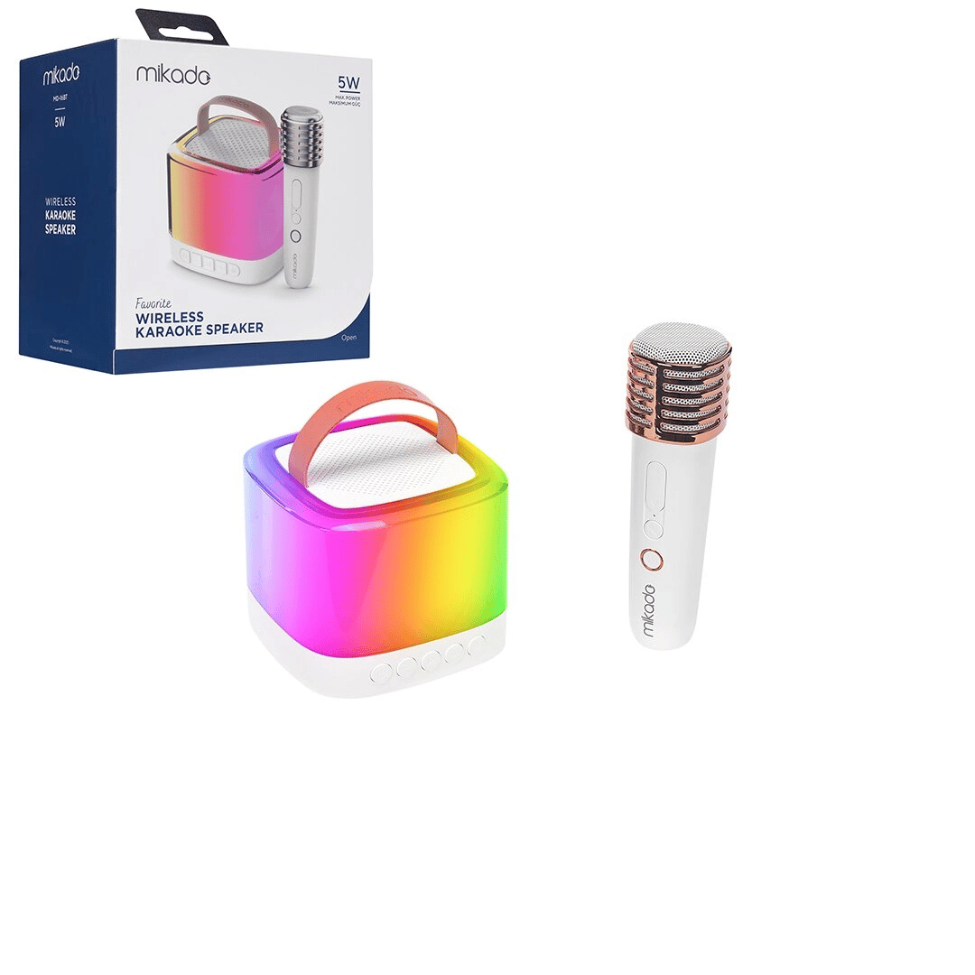 Beyaz Karaoke Mikrofonlu Wireless Hoparlör - Speaker Işıklı Usb Şarjlı Bt - Tf Card - Aux 5w Bx40