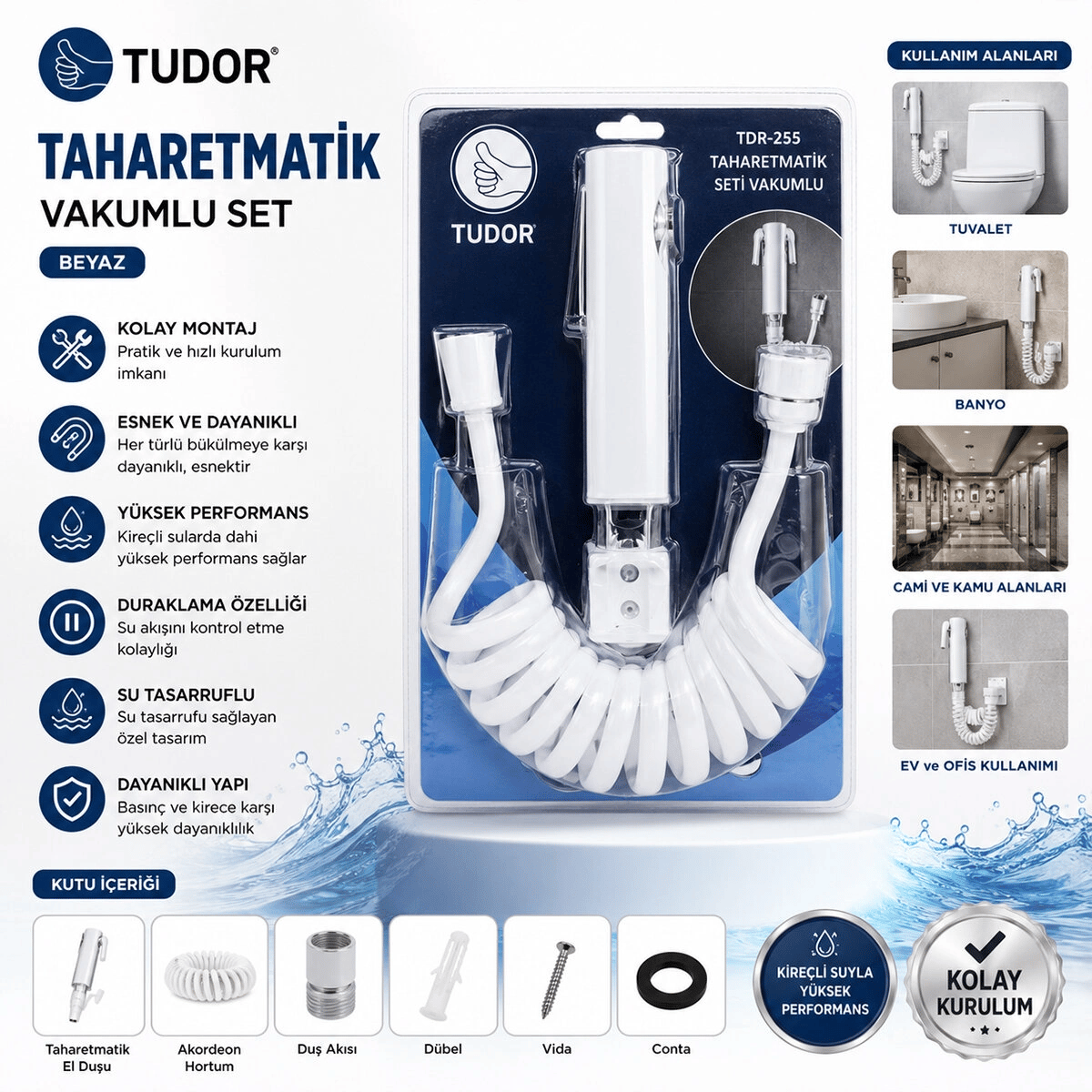 Beyaz Taharatmatik Seti Taharatmetik El Duşu- Hortum - Mafsal Vakumlu Set Bx40