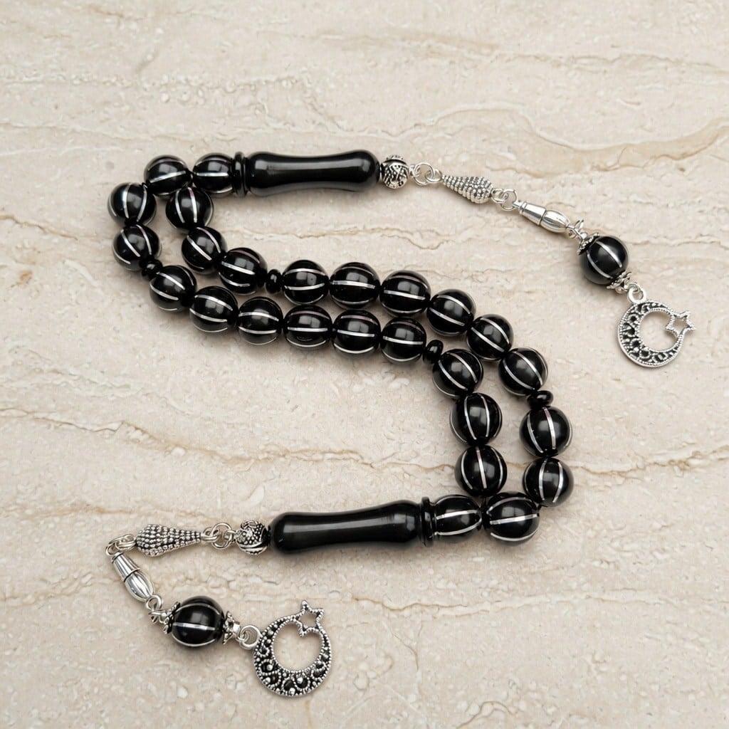 BlackCraft Oltu Taşı Karpuz Model Çift Zaza Tespih