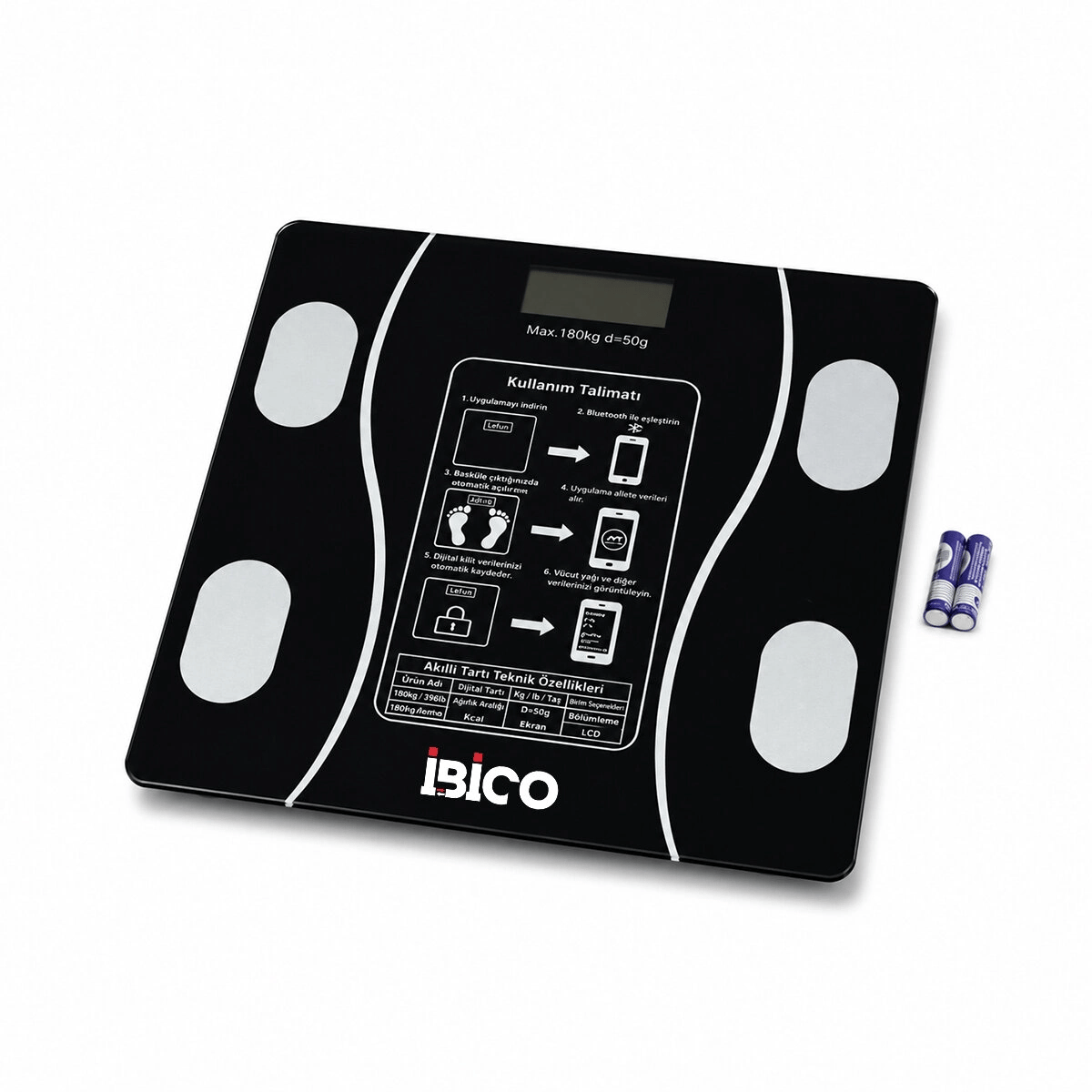 Bluetooth - Vücut Analizli Dijital Baskül Terazi Tartı 180kg/50g Yağ - Su - Kas Oran - Bmı İ11-023 Bx40