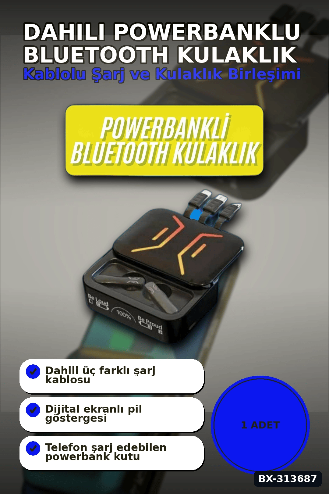 Bluetooth 5.2 Oyun Kulaklığı Dahili Powerbank Kablolu Ve Kablosuz Düşük Gecikme 1 Adet BX-313687