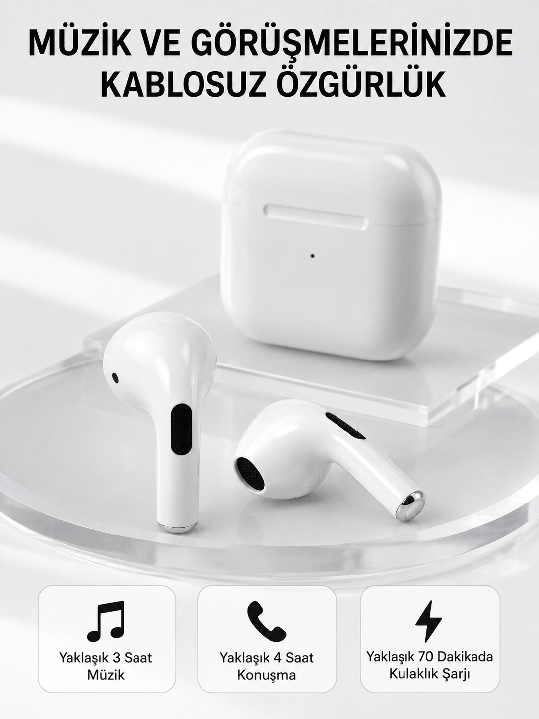 Bluetooth 5.3 TWS Kablosuz Kulak İçi Kulaklık 25 Metre Menzil Şarj Kutulu