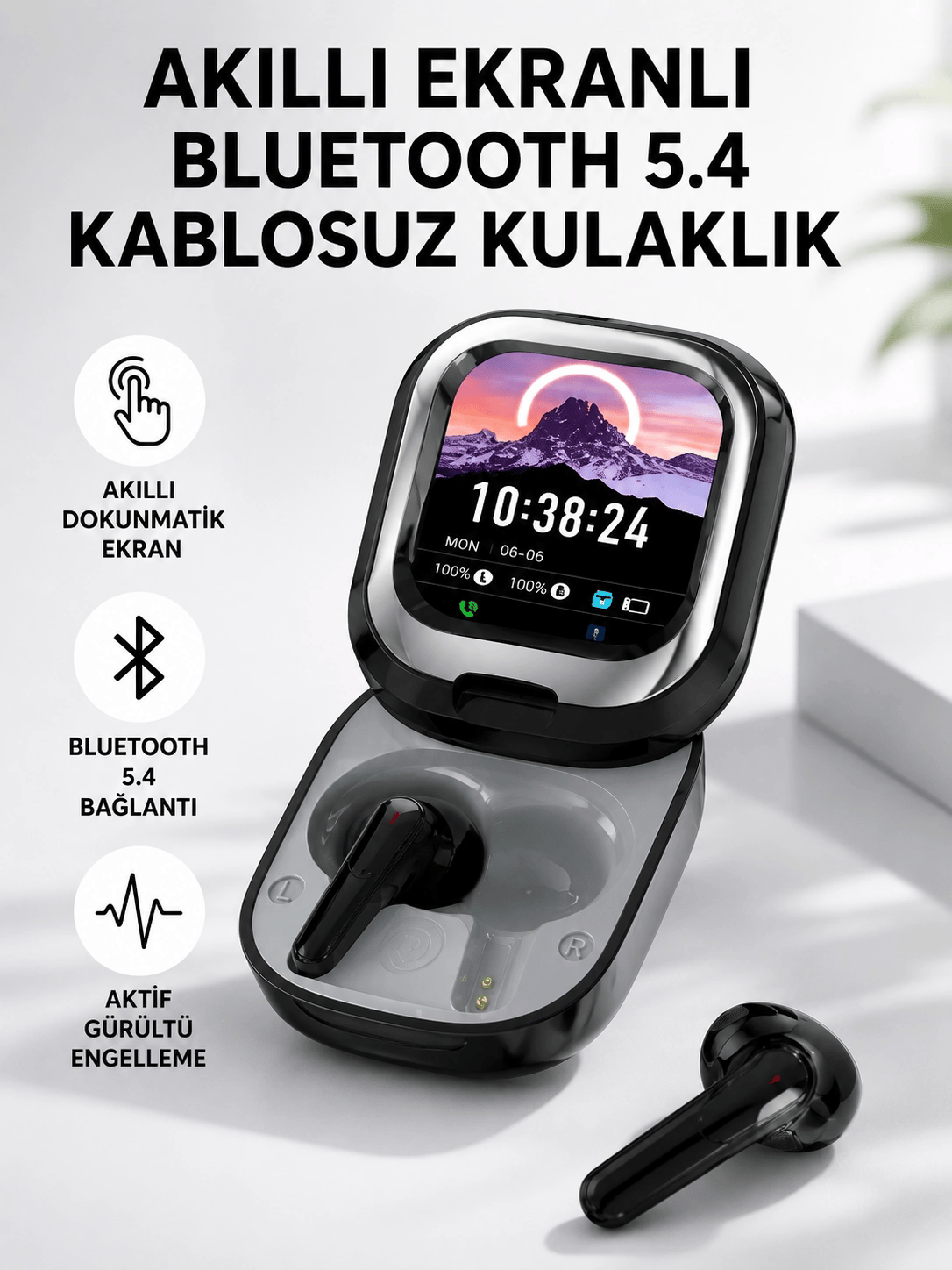 Bluetooth 5.4 Kulaklık – Gürültü Engelleme ve Akıllı Ekranlı Şarj Kutusu