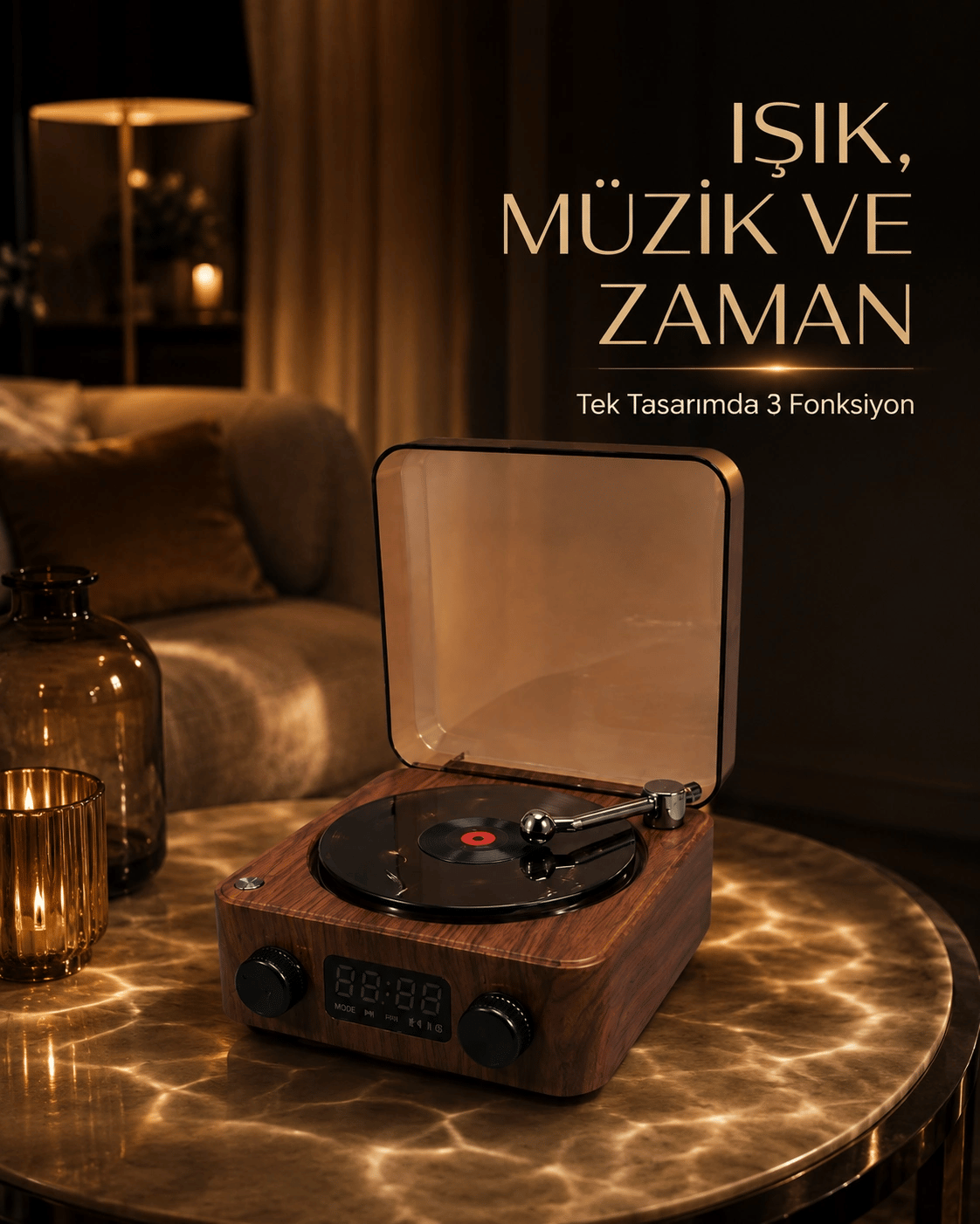 Bluetooth Hoparlörlü Gece Lambası Dijital Saat ve Ambiyans Işığı Çok Amaçlı