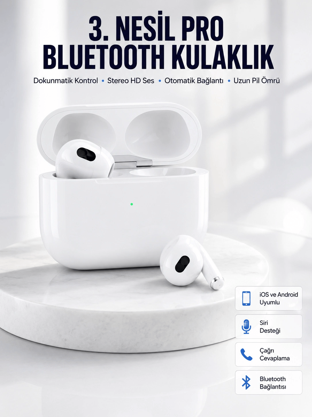 Bluetooth Kulaklık 3. Nesil Ios Android Uyumlu Yeni Nesil Wireless Charge