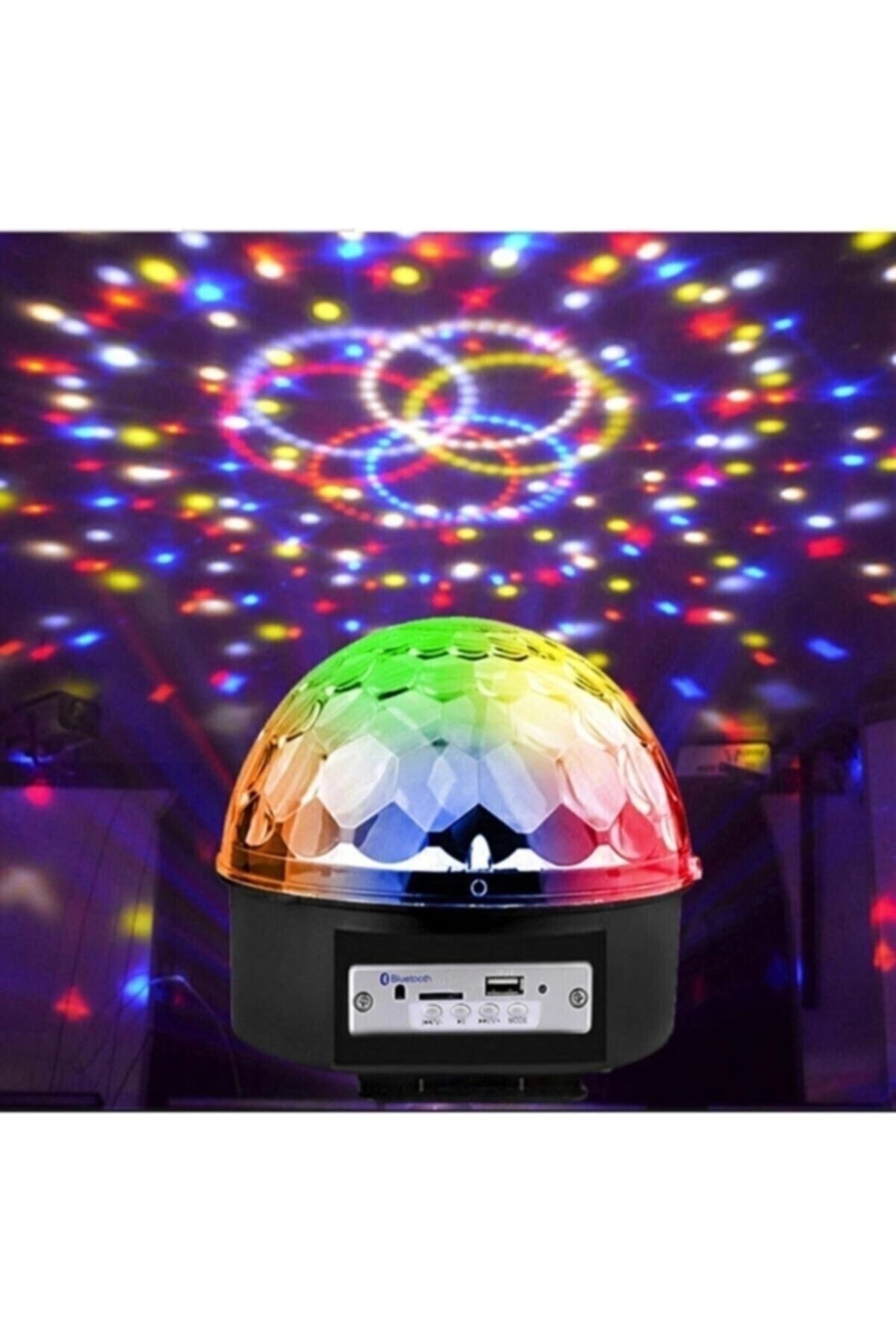 Bluetooth özellikli gri küre disko topu müzik çalar ve sese duyarlı renkli lazer ışık