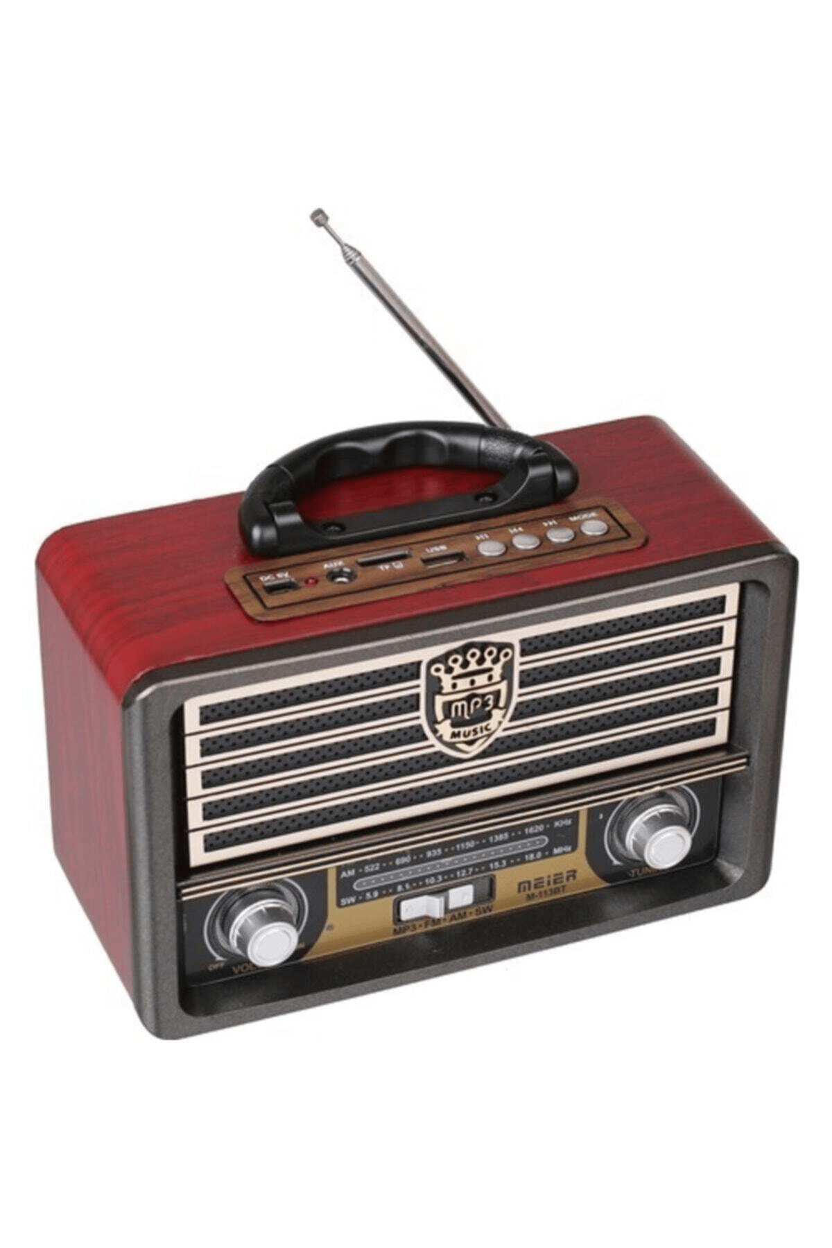 Bluetooth özellikli kahverengi nostaljik radyo USB AUX girişli uzaktan kumandalı hoparlör