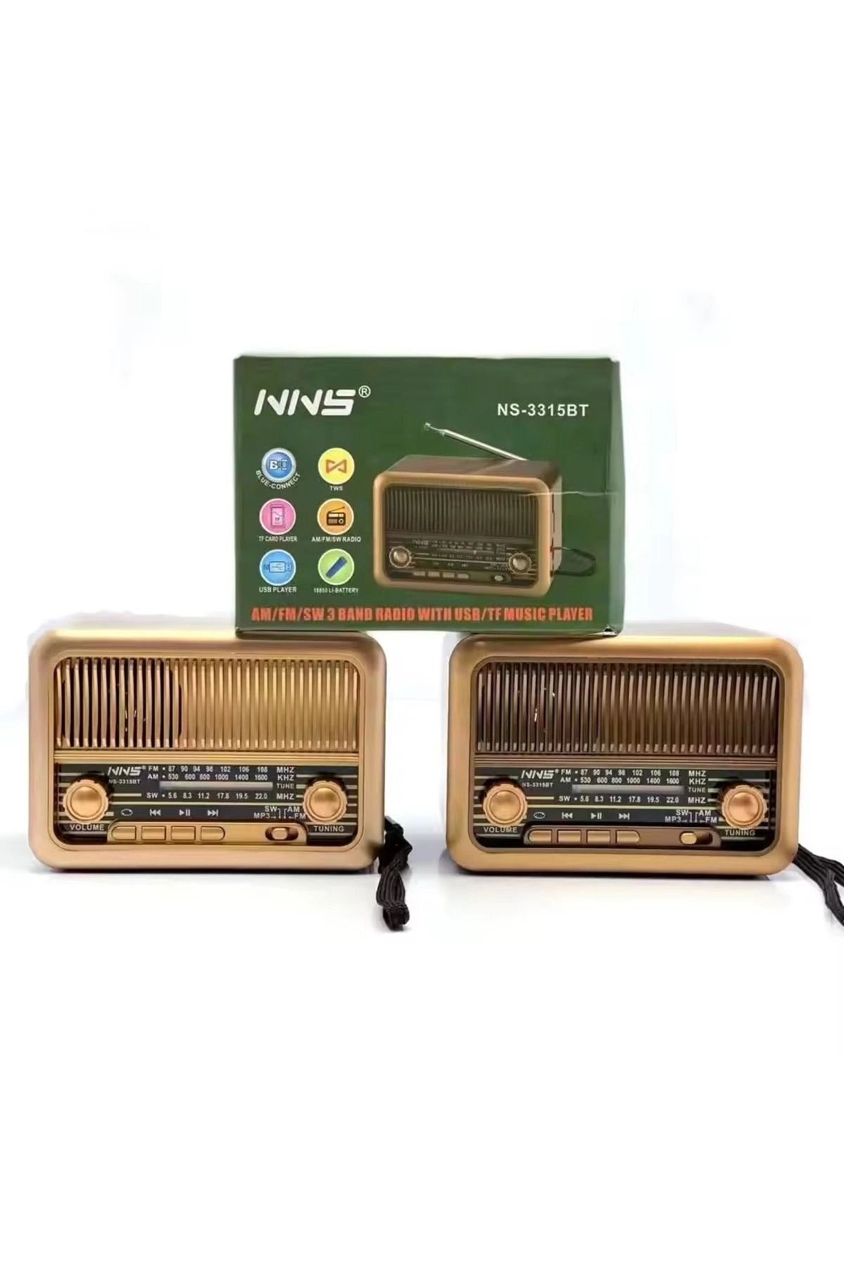 Bluetooth özellikli kahverengi taşınabilir nostaljik radyo MP3 çalar 2 yıl garantili