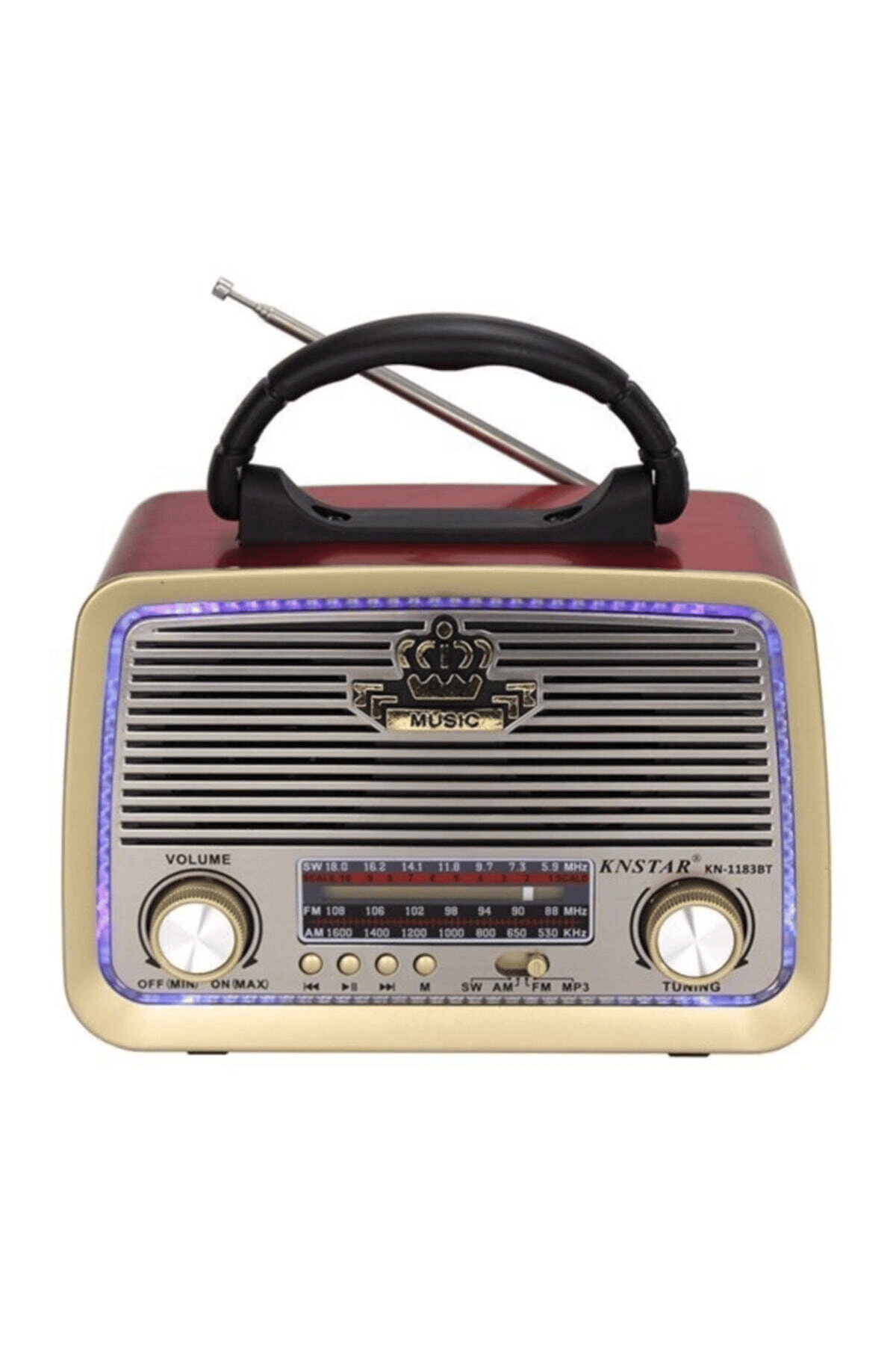 Bluetooth özellikli şarjlı LED aydınlatmalı ahşap nostaljik radyo MP3 çalar gri 2 yıl garantili