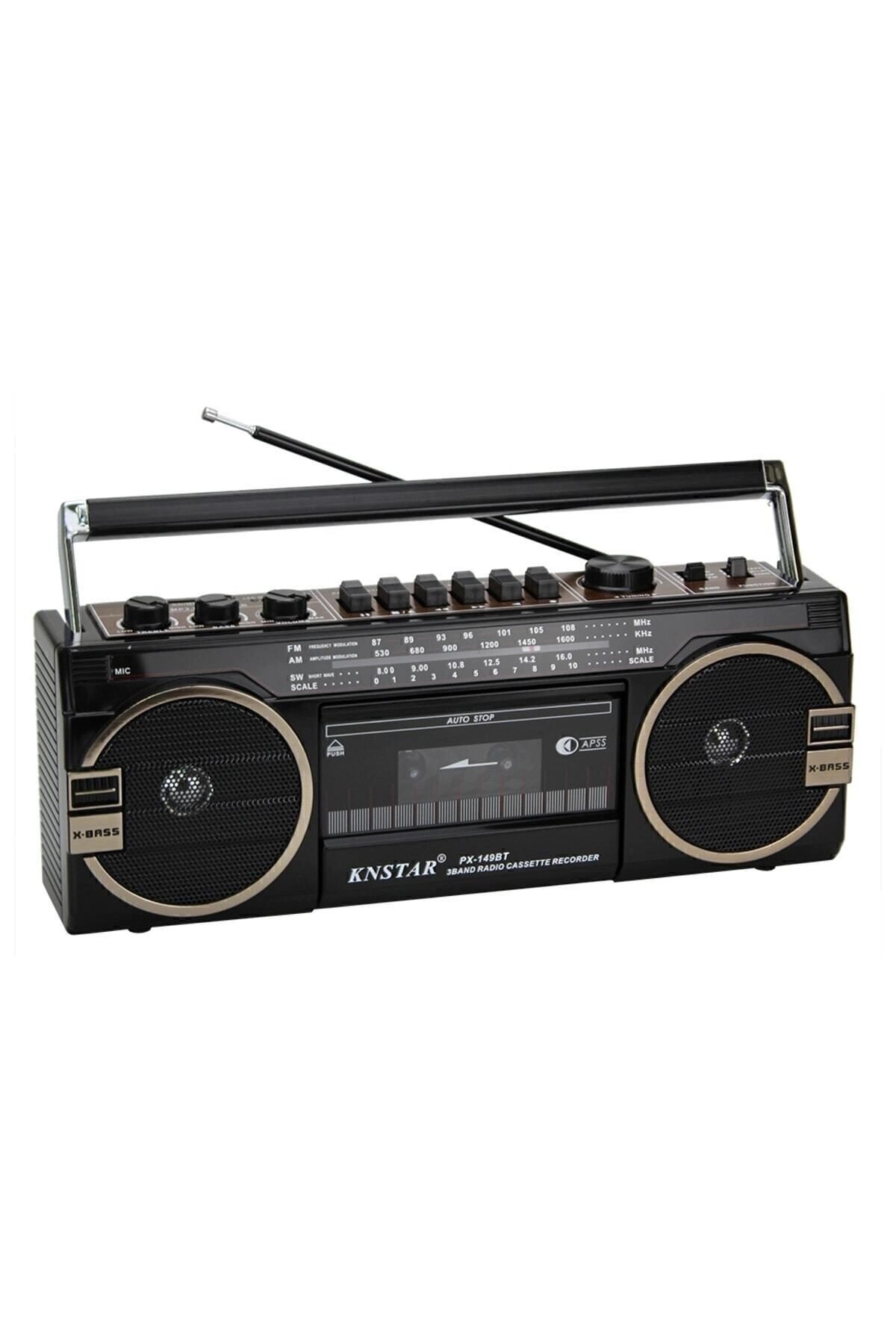 Bluetooth özellikli siyah nostaljik radyo kaset çalar USB SD FM radyo 2 yıl garantili