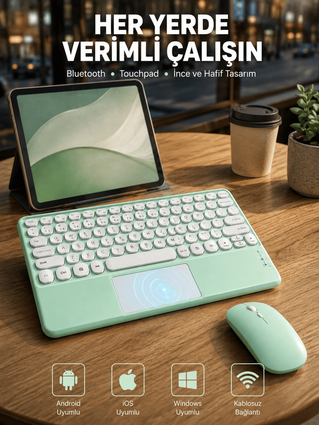 Bluetooth Touchpad Klavye Ultra İnce Taşınabilir Q Klavye Yeni Nesil