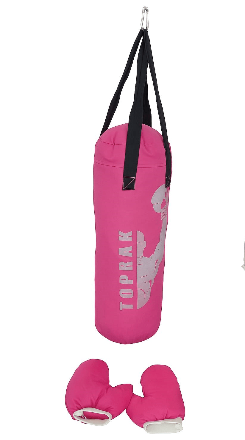 Boks Torbası Eldiven Ve Karabina Hediyeli İçi Dolu 60x22cm Pembe