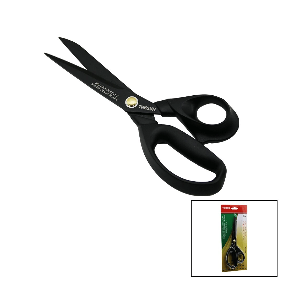 Brezilya Stili Terzi Makası Siyah - Yapışmaz Ergonomik Sap Gl-606 9 İnç 1/4 Bx40