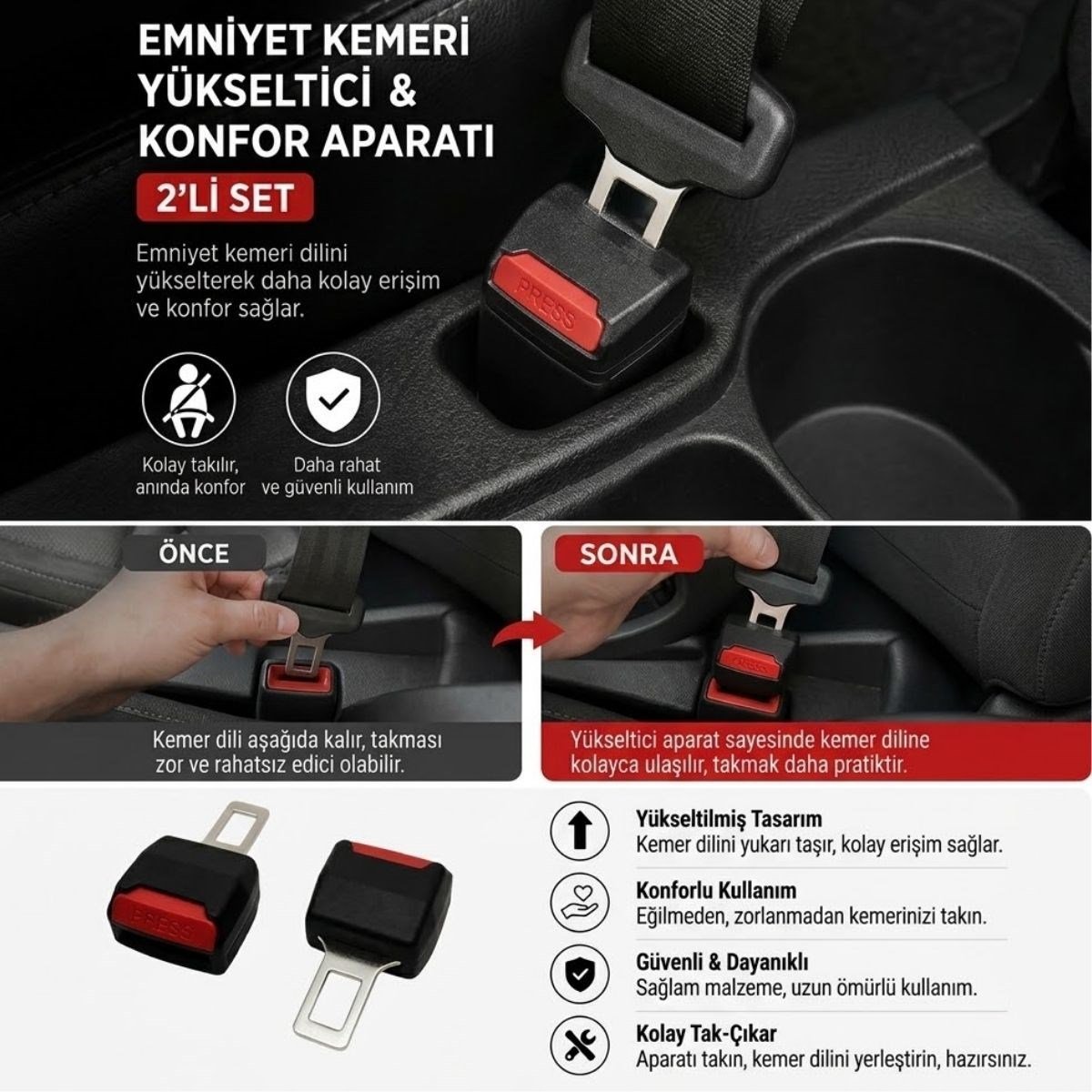 BUFFER® 2'li Emniyet Kemeri Yükseltici ve Konfor Aparatı