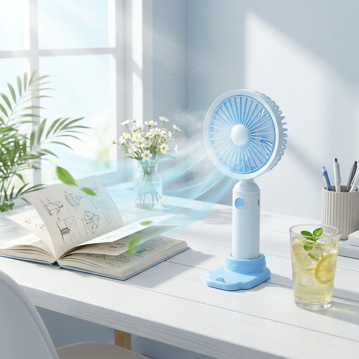 BUFFER® 3 Kademeli Masaüstü Fan – Telefon Tutuculu Özellikli Standlı Elde Taşınabilir Mini Fan  EKL29