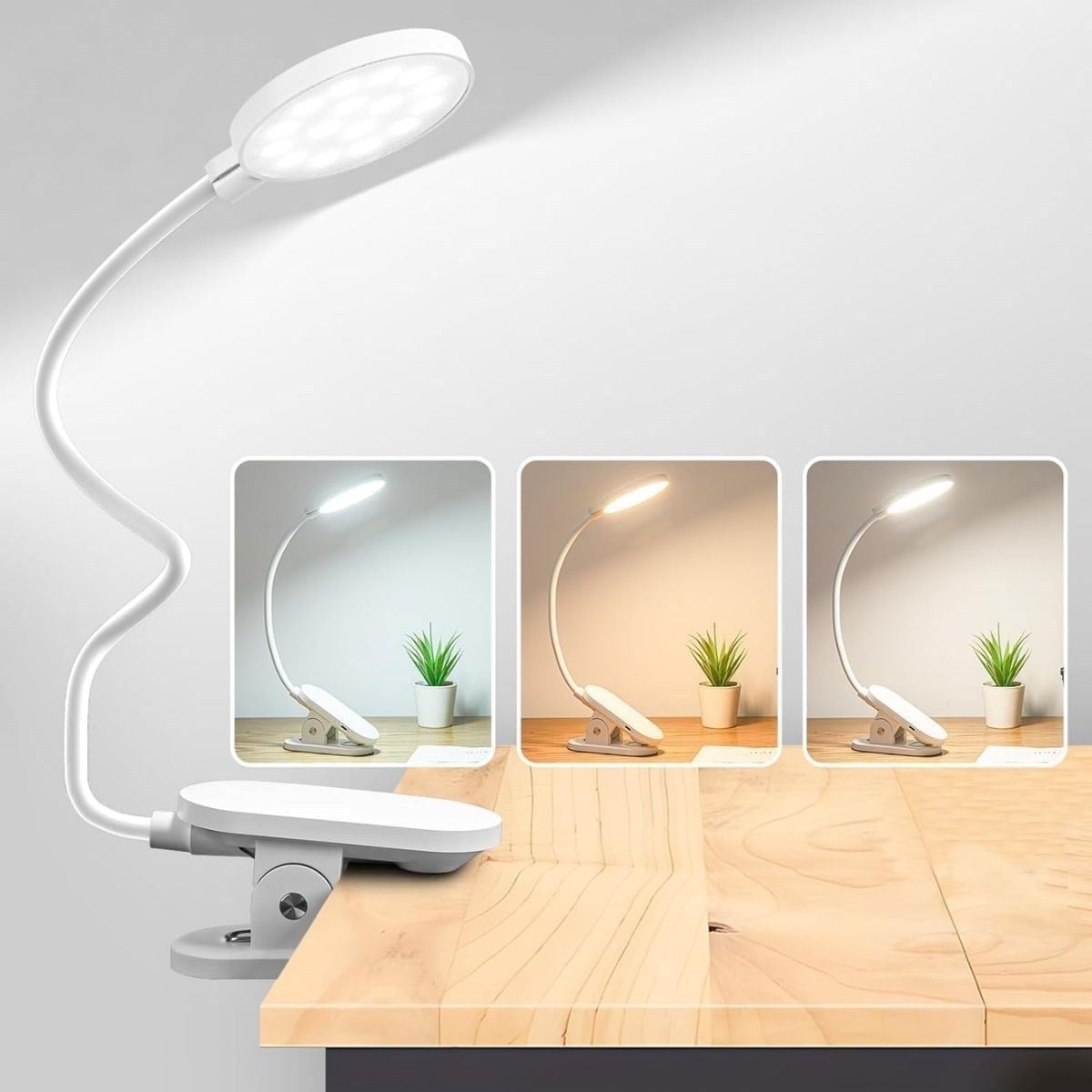 BUFFER® 360° Esnek Kitap Okuma Lambası – Mandallı, USB Şarjlı, 3 Renk 3 Parlaklık, Dokunmatik Kontrollü Göz Korumalı LED Lamba