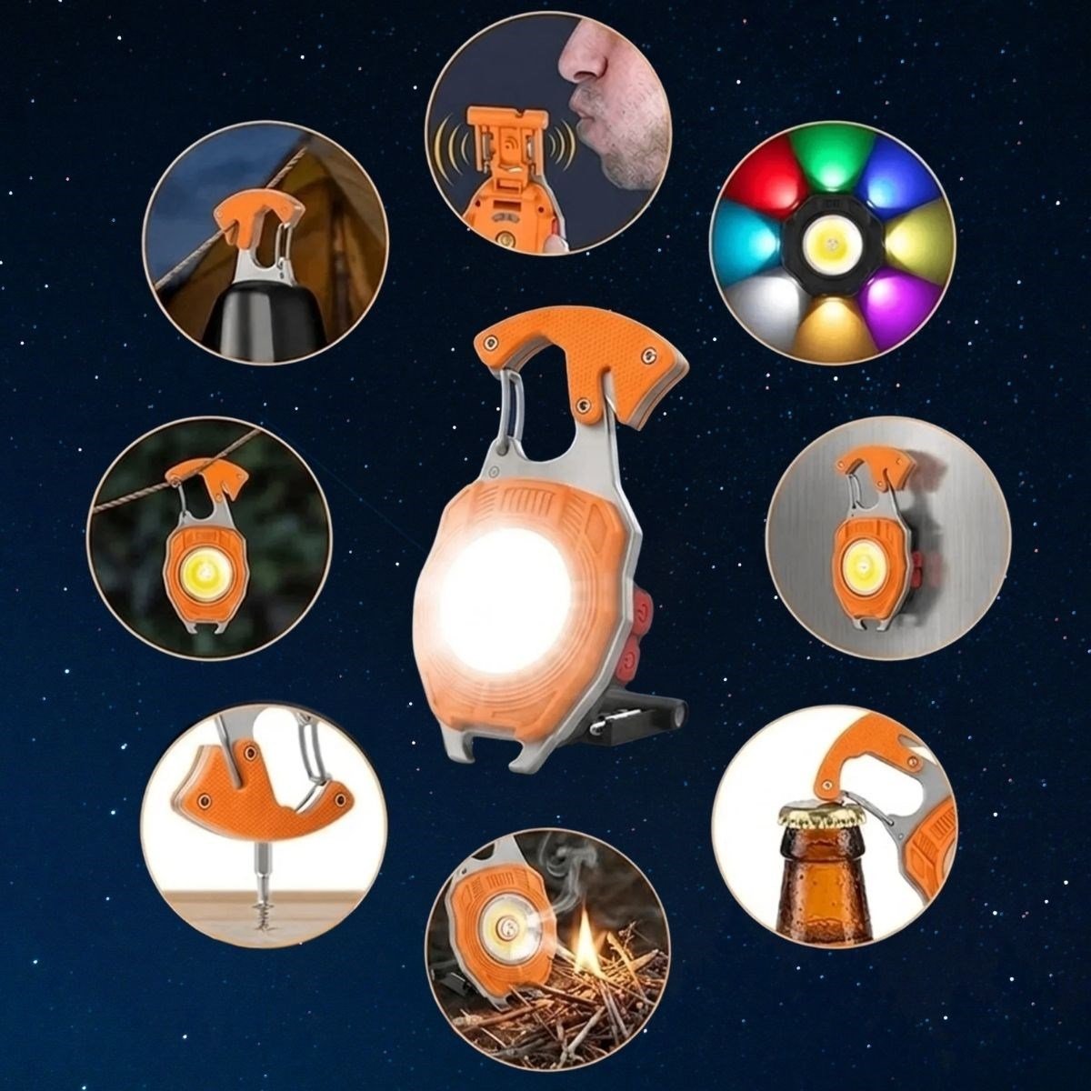 BUFFER® 7 Fonksiyonlu Şarjlı LED El Feneri Çakmaklı Mıknatıslı Kancalı Tornavidalı Kesicili Açacaklı Acil Durum Kamp Feneri