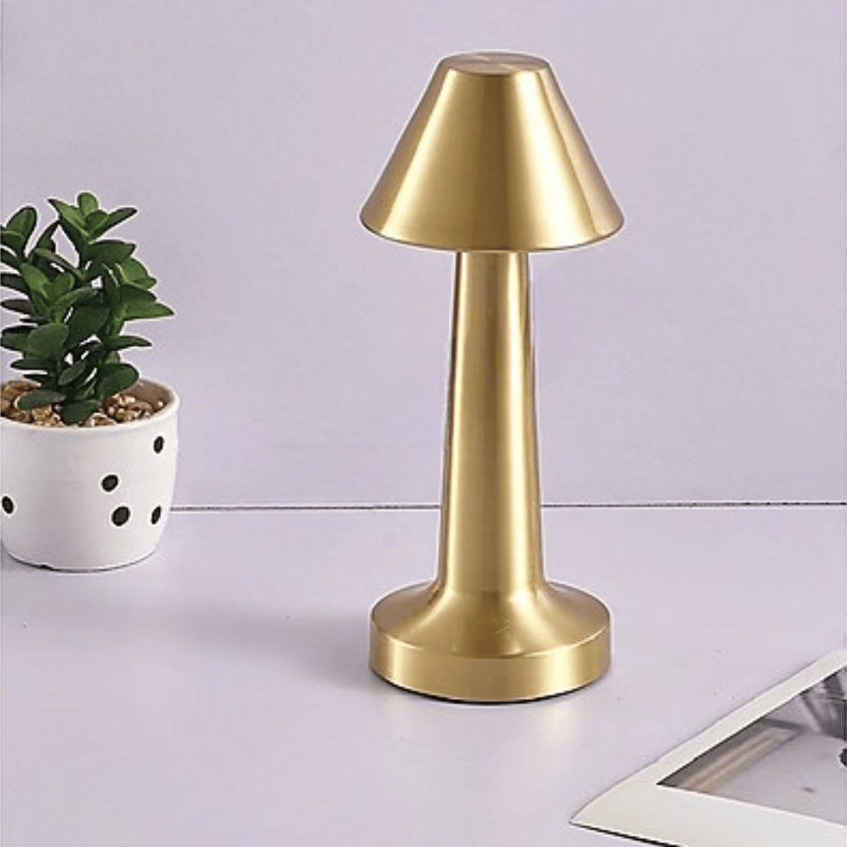 BUFFER® Çatı Model Gold Renk Şarjlı Dokunmatik 3 Renkli LED Masa Lambası