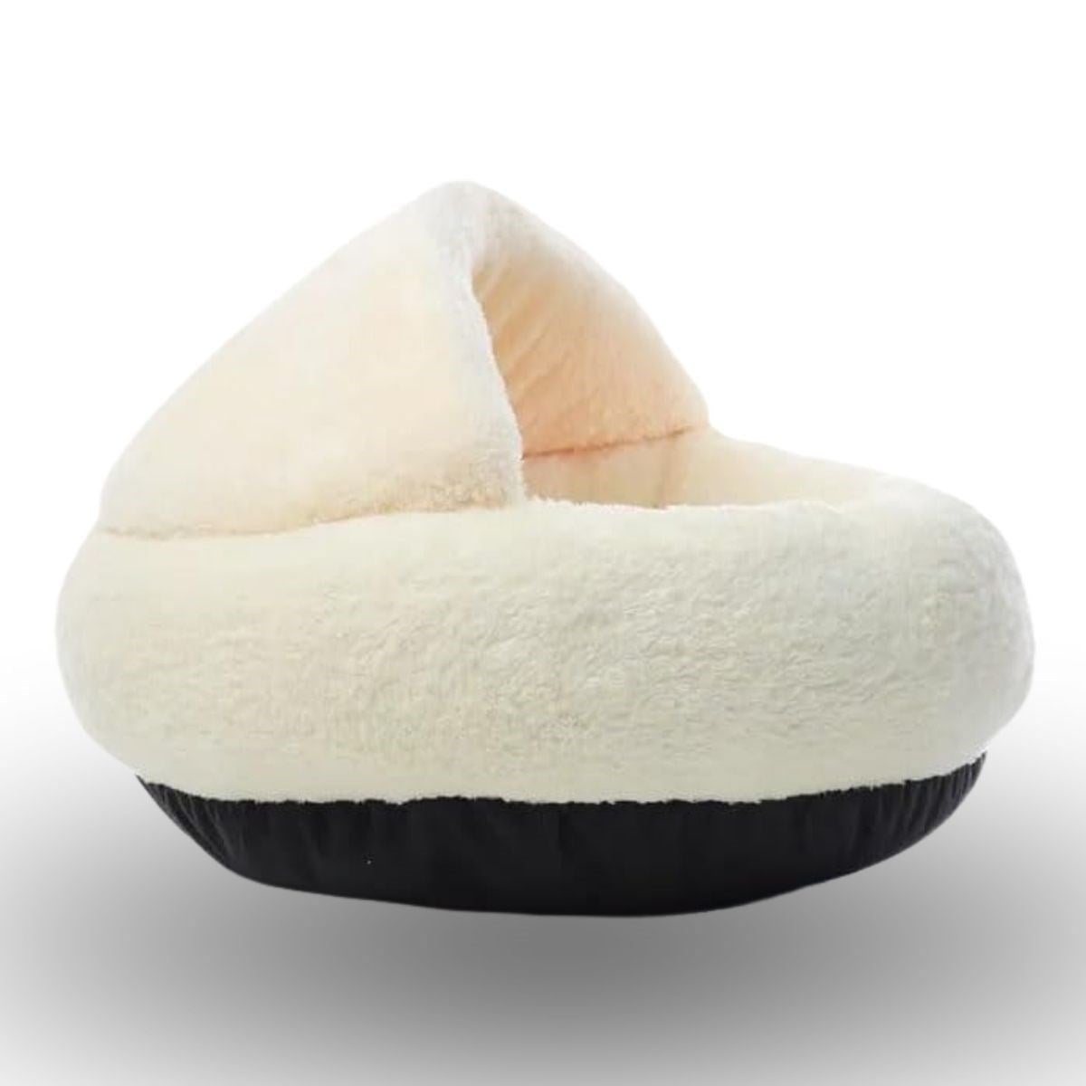 BUFFER® Yarı Açık Yuvarlak Peluş Kedi ve Köpek Yatağı – Kaymaz Taban Tüylü Pet Pufu,Uyku Minderi