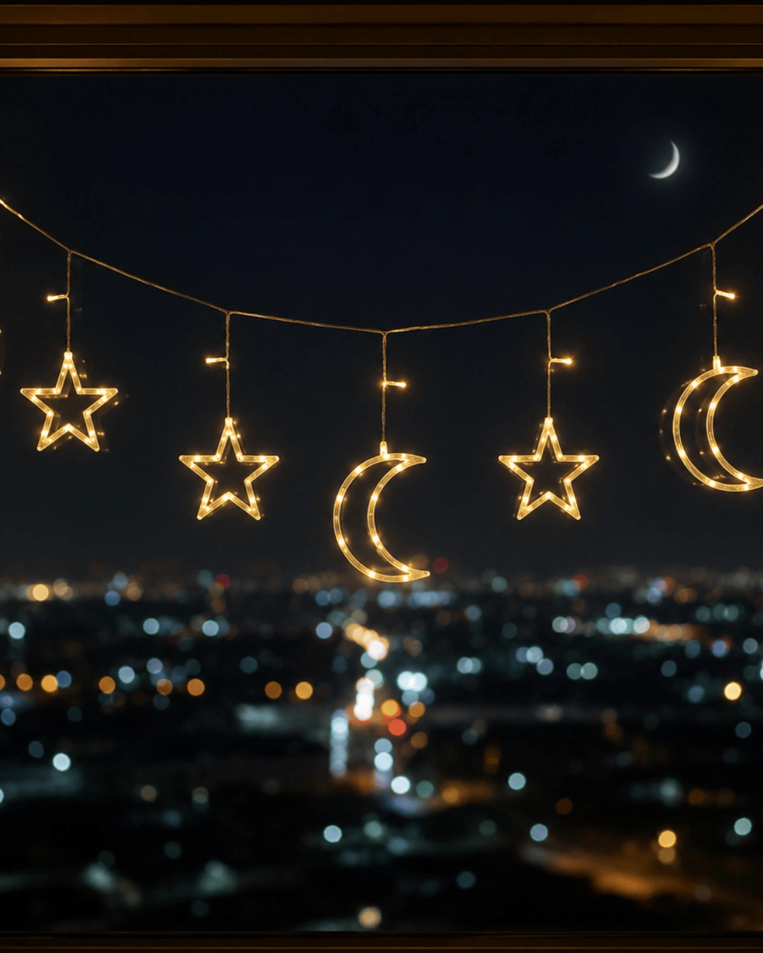 Büyük Ay Yıldız LED Ramazan Süsü Sıcak Beyaz Dekoratif Işık