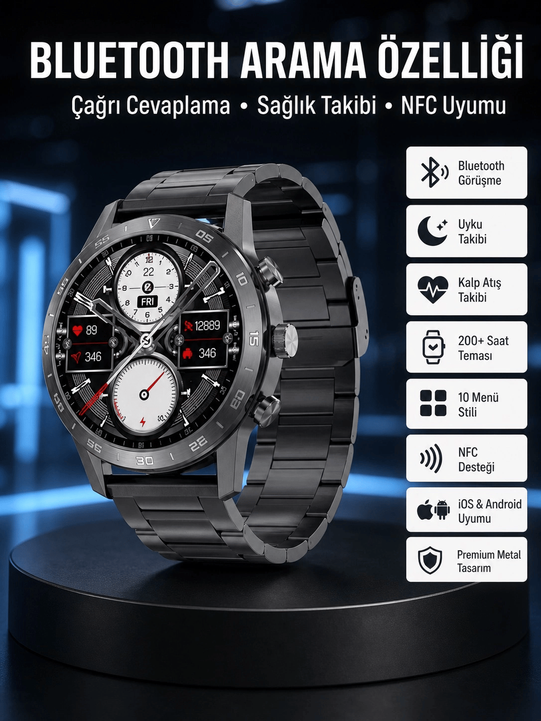 Çağrı Cevaplama Sesli Asistan Çoklu Dil Desteği 5.0 Bluetooth Akıllı Saat