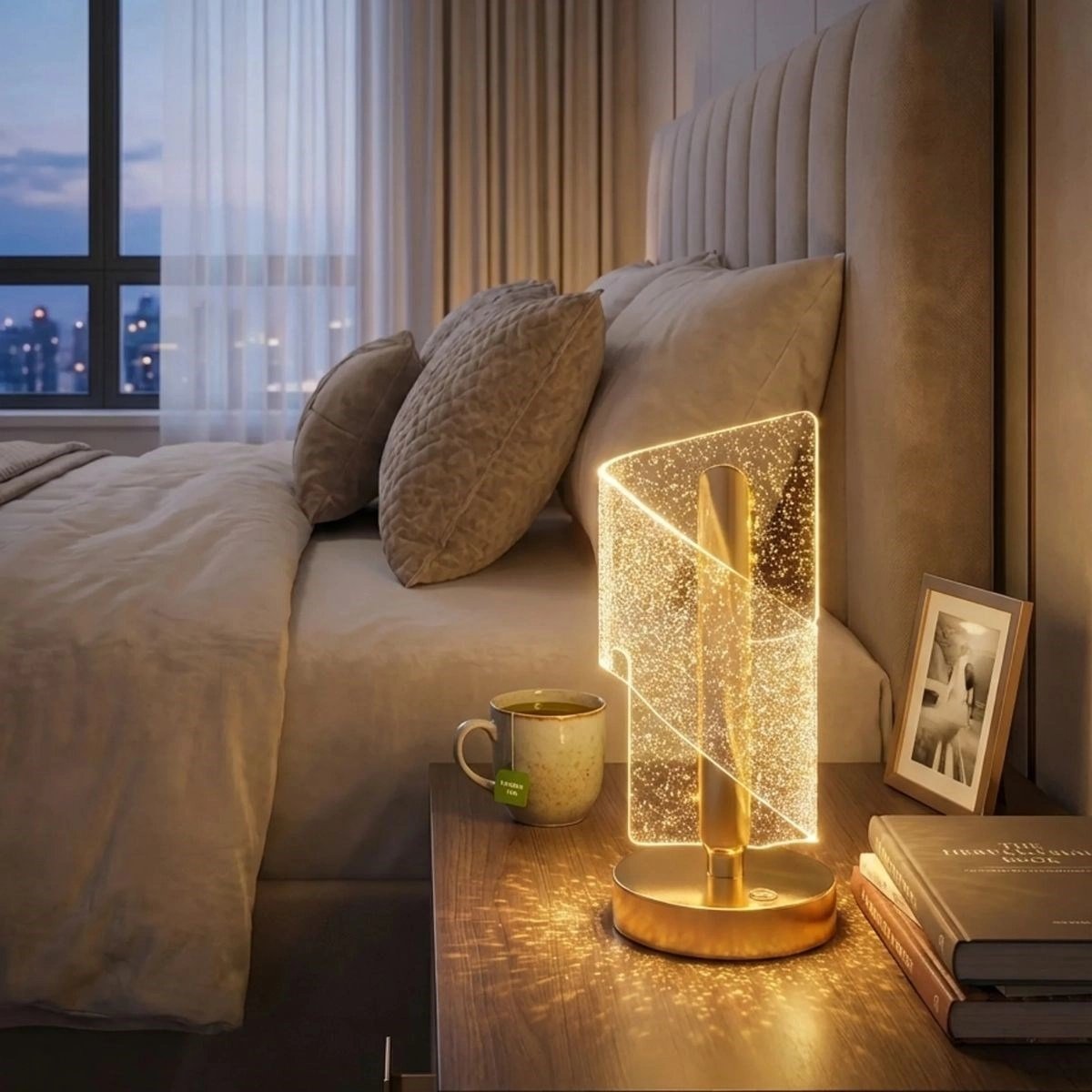 Çapraz Kavisli Kristal Simli Led Masa Lambası – Gold Gövdeli, Dokunmatik, 3 Kademe Işık Ayarlı Şarjlı Dekoratif Lamba Bx40
