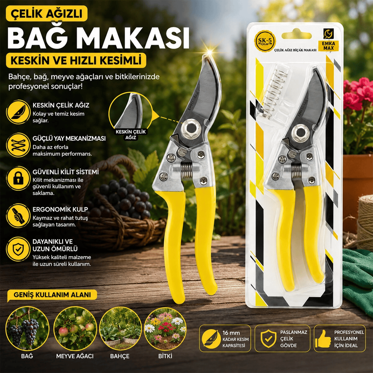 Çelik Ağızlı Bağ Makas Bx40
