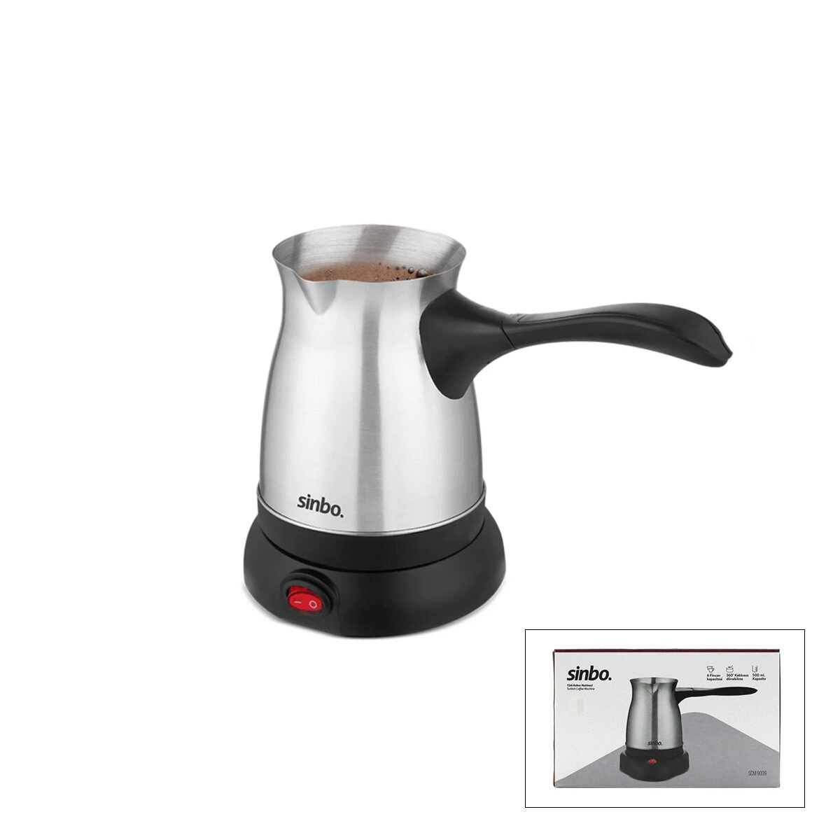 Çelik Elektrikli Cezve Türk Kahve Makinesi - 6fincan=500ml 360° Kablosuz Kullanım Katlanır Kulp Scm-9038 Bx40