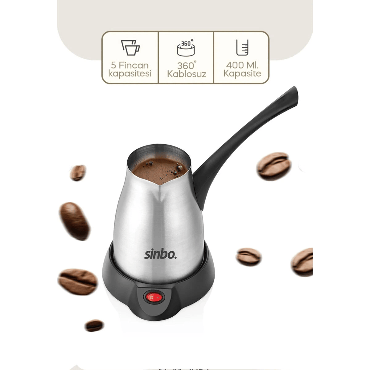 Çelik Elektrikli Cezve Türk Kahve Makinesi - 5fincan=400ml 360° Kablosuz Kullanım Katlanır Kulp 700w Scm-2967 Bx40