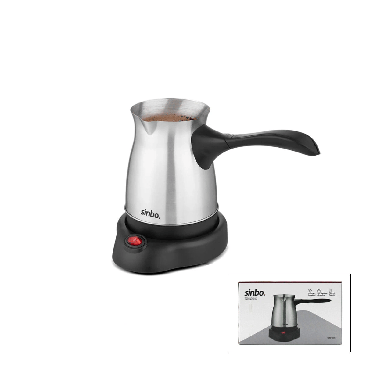 Çelik Elektrikli Cezve Türk Kahve Makinesi - 6fincan=500ml 360° Kablosuz Kullanım Katlanır Kulp 600w Scm-9039 Bx40