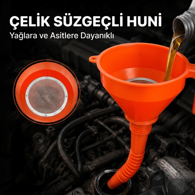 Çelik Süzgeçli Huni - Spiralli ve Sabit Borulu - 2.2 Litre Kapasite