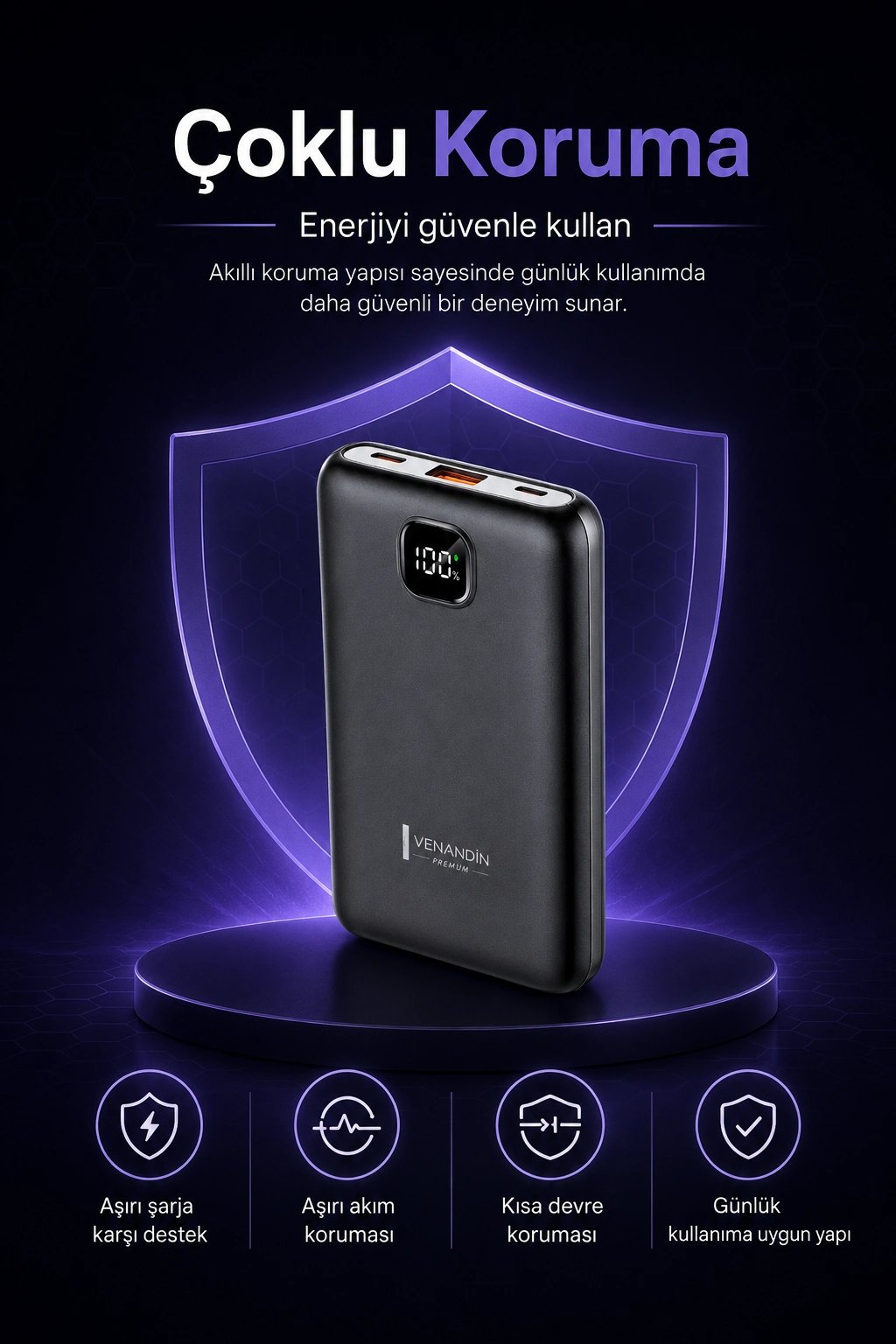 Cep Telefonu Uyumlu 10000 mAh Dijital Göstergeli Hızlı Şarj Powerbank
