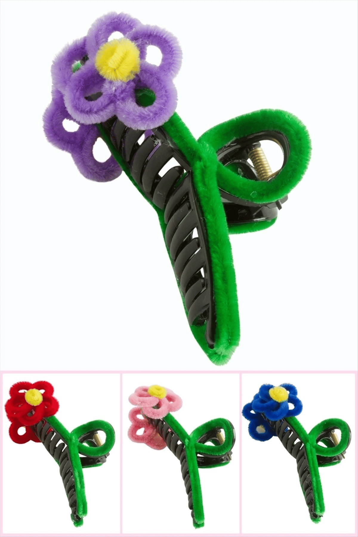 Çiçek Tüylü Mandal Toka 11 cm