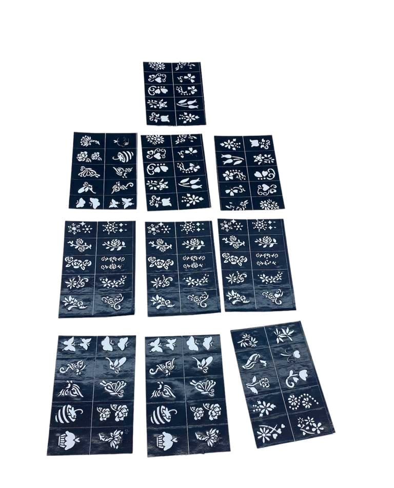 Çiçekli 10x14cm Tüp Kına Desen Çıkartma Şablonu 12 Parça Bx40