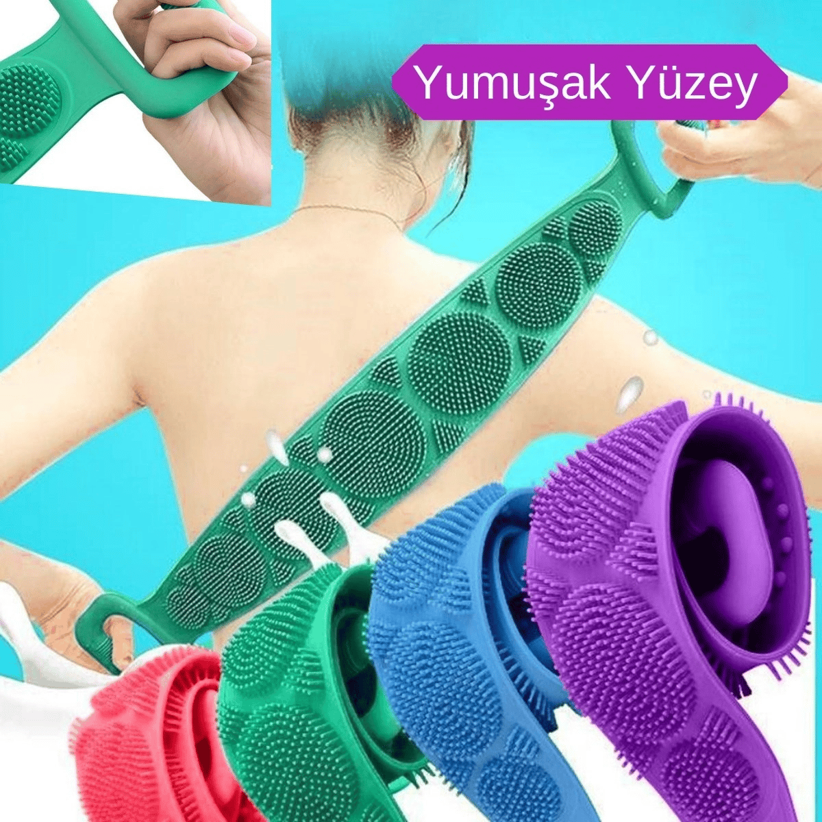 Çift Taraflı Banyo Hamam Lifi Silikon Masajlı Yumuşak Duş Lifi Uzun Ömürlü Hazır Banyo Kesesi Bx40