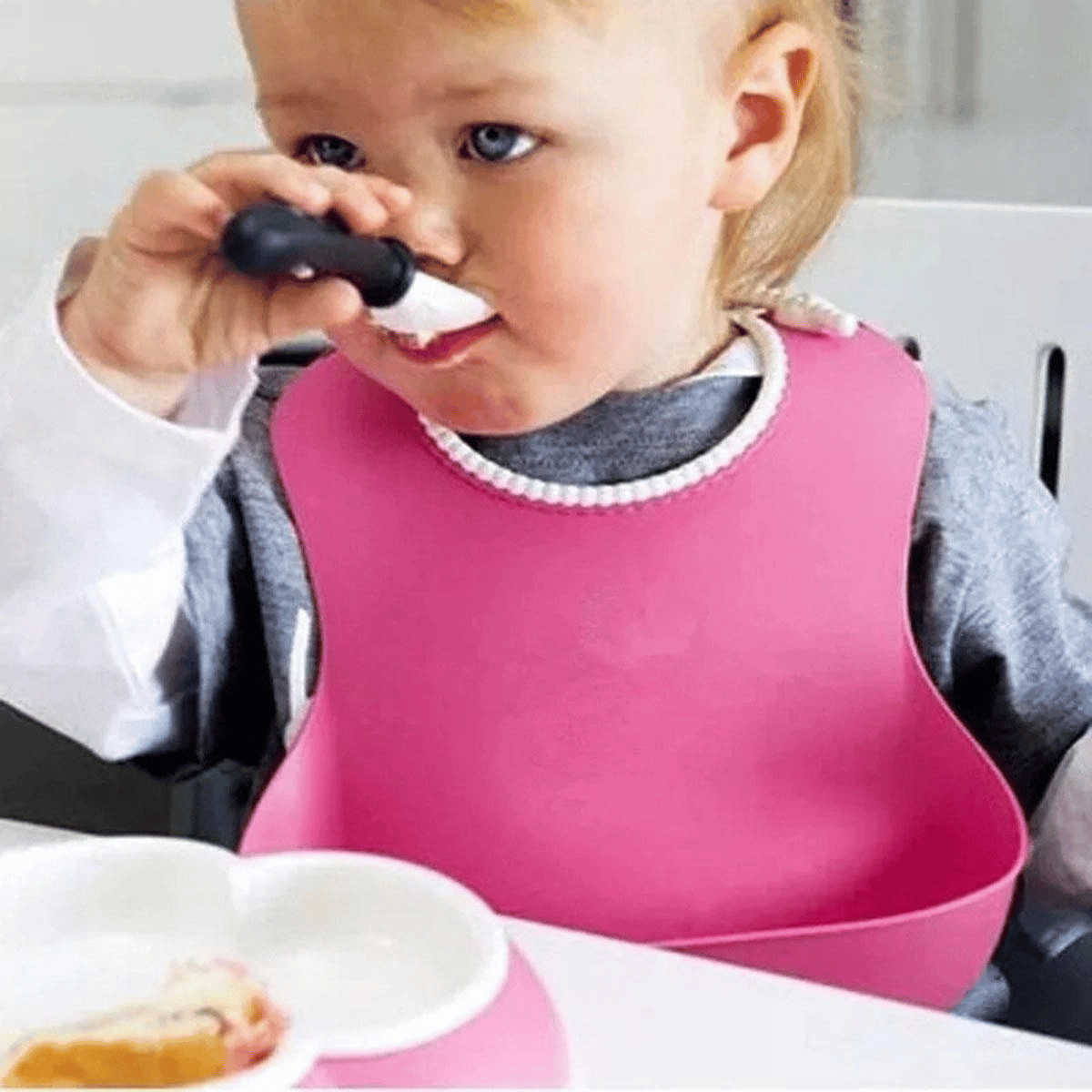 Çocuk Bebek Mama Önlüğü Dökülme Engelleyici Bükülebilir Pembe Bx40