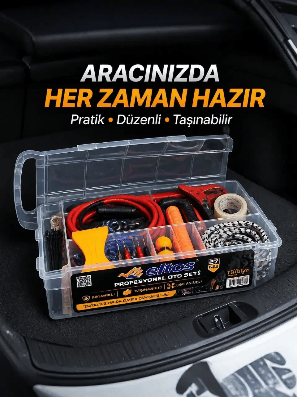Çok Amaçlı 27 Parça Araç Acil Durum Ekipman Seti Düzenli Taşıma Kutulu