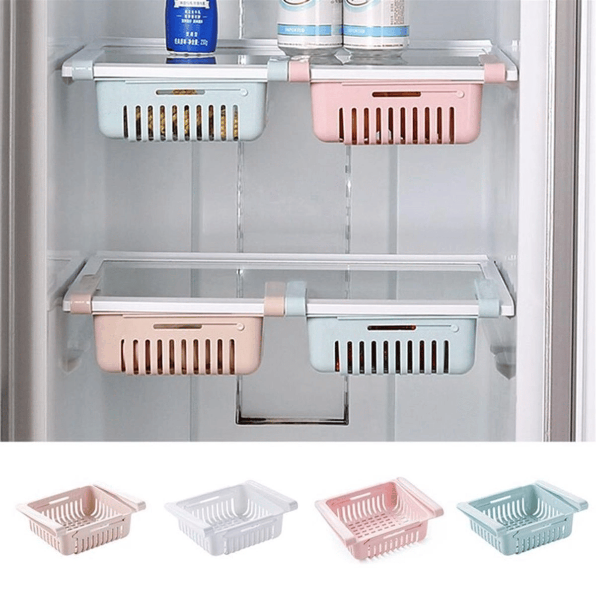 Çok Amaçlı Uzayıp Kısalabilir Buzdolabı Düzenleyici Sepeti Rafı Bx40