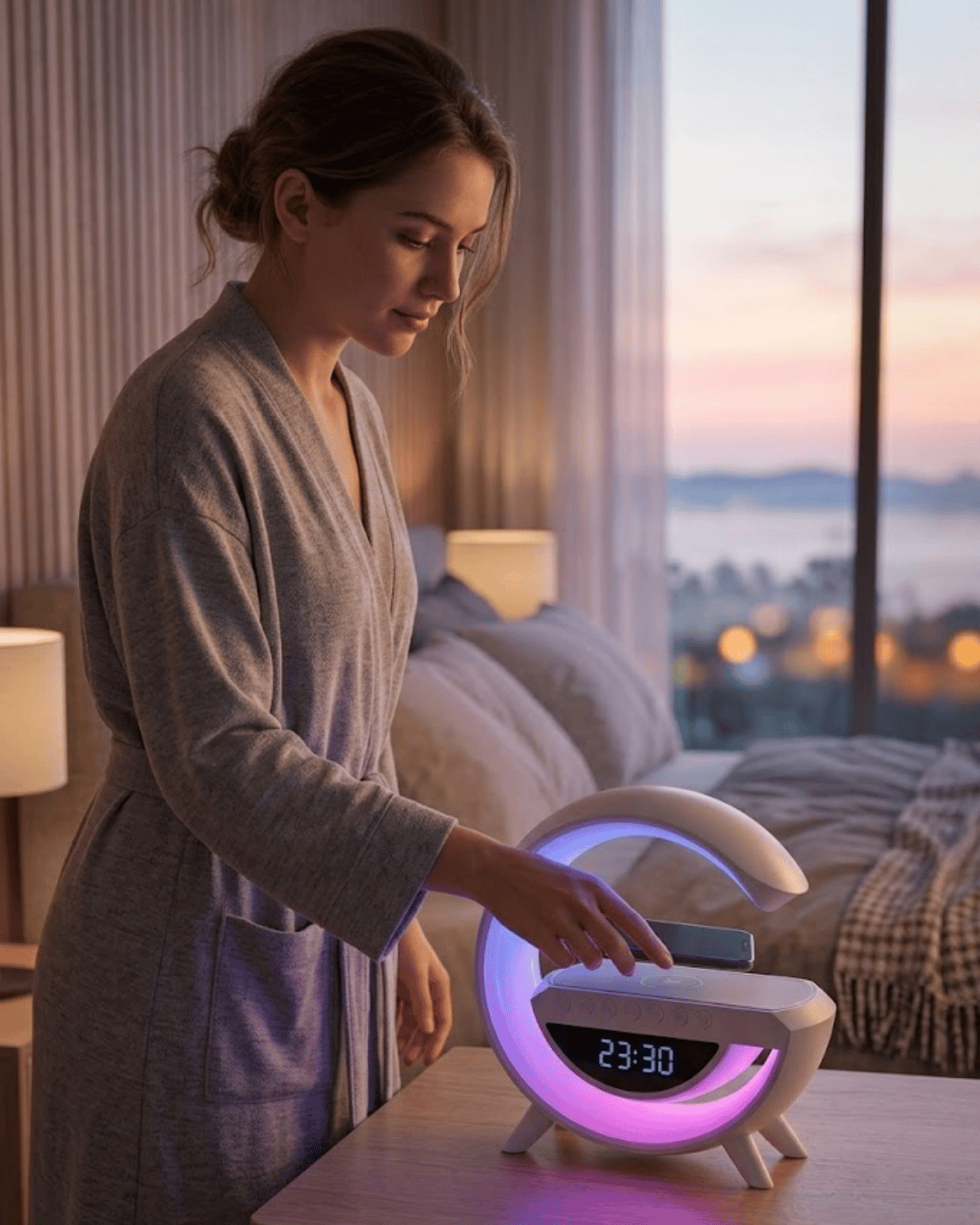 Çok Fonksiyonlu Kablosuz Şarjlı Saat Hoparlör RGB Işık ve Alarm Özellikli
