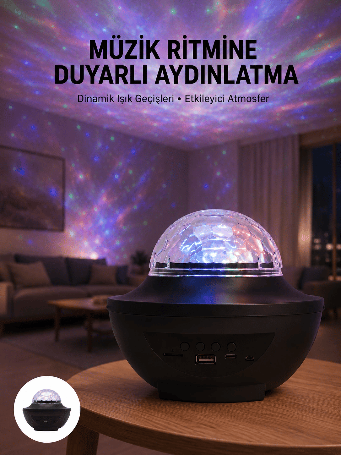 Çok Renkli Projektör Lamba Disko Topu Gece Lambası Kablosuz